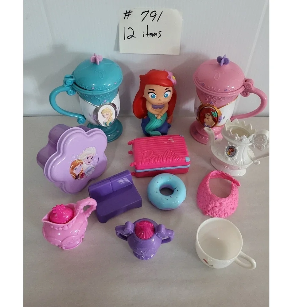 Disney Princess Frozen Barbie‎ Tea Party Toy Set 12 Items Ariel Elsa Toddler Fun